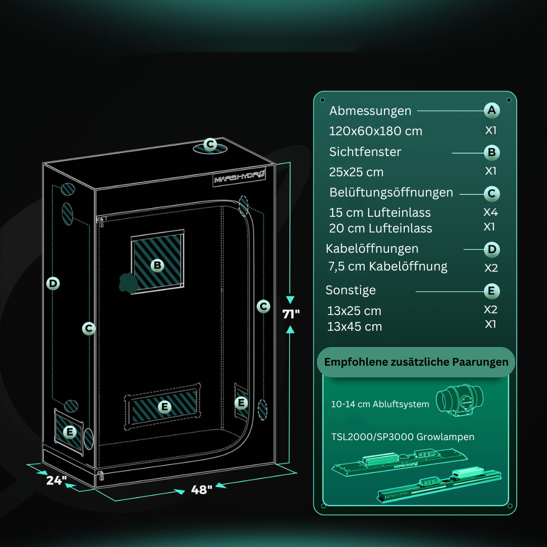 Marshydro TSL 2000 Growkomplettset - 120cm x 60cm x 180cm